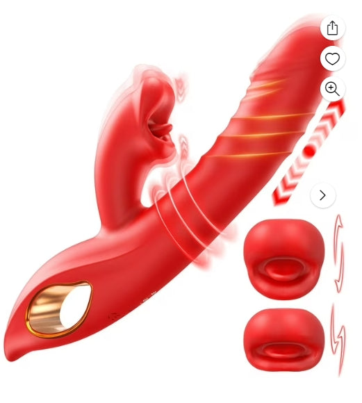 Vibrator Thrusting Dildo Adult Sex Toys, 4IN1 G Spot Vibrators Tongue Stimulator Rose Sex Toy Dildos with 10 Vibrating 5 Thrusting & Licking Modes