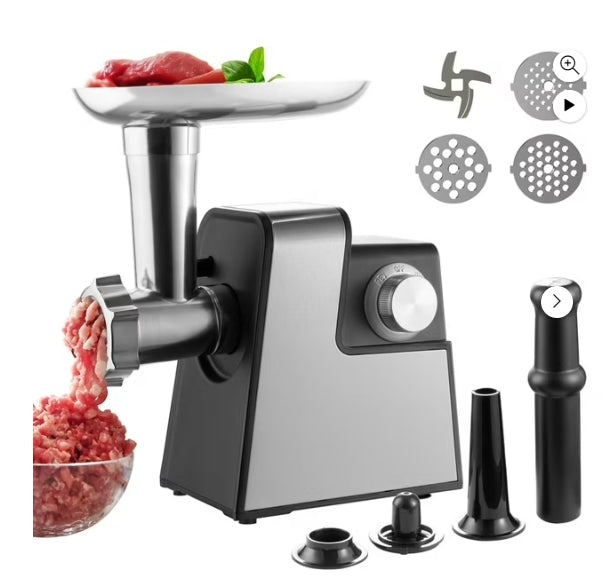 Electric Compact Meat Grinder for Home Use: Meat Mincer with 3 Plates, Blade, Sausage Stuffer, Kibbeh Kit, Stainless Steel Meat Grinder Machine Sausage Maker Kubbe Maker for Homemade Hamburger