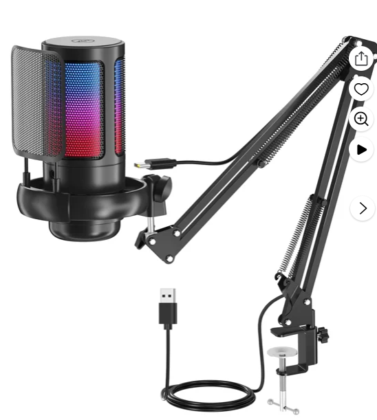 Gaming USB Microphone,Noise Cancellation Condenser mic with Touch Mute,Gain,Monitoring,Boom Arm for Streaming,Podcast,Twitch,YouTube,Discord,iPhone,iPad,PC,Computer,PS4,PS5,Mac,GamerWave