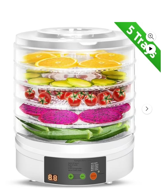 Food Dehydrator with 5 Drying Racks, Electric Fruit Dehydrator Machine with Adjustable Thermostat, BPA-Free