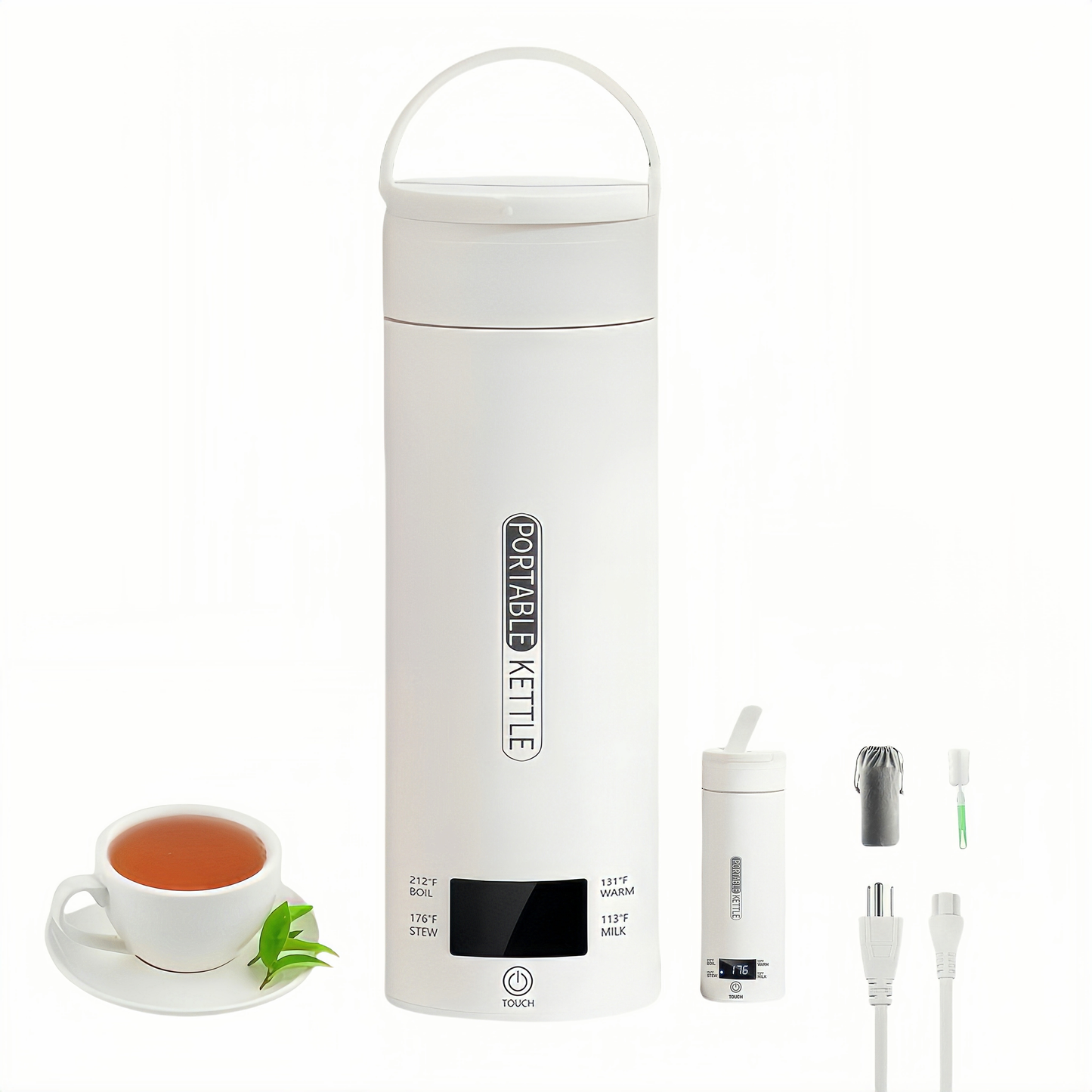 KYFIU Travel Electric Kettle, Portable Small Mini Tea Coffee Kettle Water Boiler, Constant Temperature Insulation Electric Cup, White