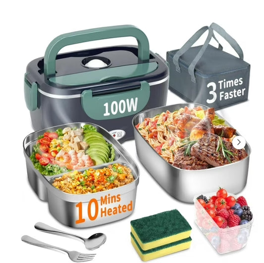 Electric Lunch Box Food Heater for Work-100W,3-IN-1 Fast Heating Lunch Boxes Portable Food Heater for Adults,12V/24V/110V 1.5L Lunch Box with Leak-Proof Lid for Car Truck Office (3 Times Faster)