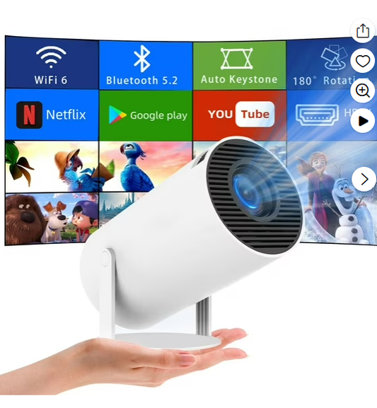 Mini Projector with WiFi and Bluetooth,4K 1080P Supported,Outdoor Movie Projector, Projector for Movie Projection Compatible with Phone Screen Adjustment, 180 Degree Rotation, Built-in Android 11.0OS