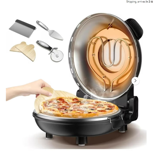 Pizza Oven & Grill Indoor Pizza Maker Machine Pizza Cooker 12" for Kitchen Countertop Electric Up To 800°F Black