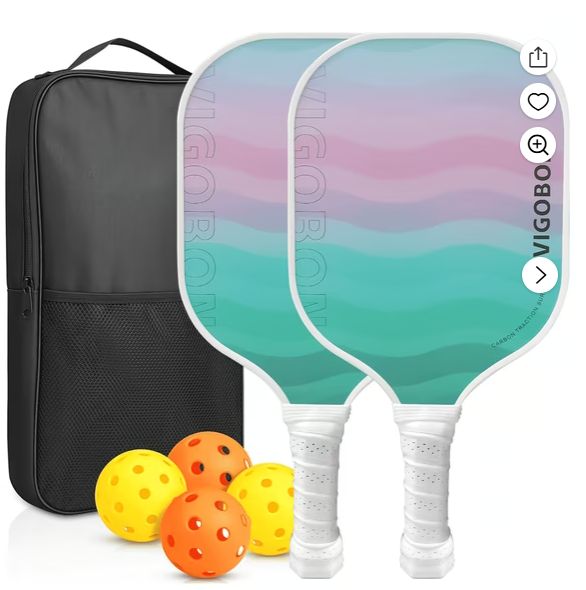 Pickleball Paddles Set - USAPA Approved Graphite/Fiberglass Pickleball Racket, 2 Pickleball Rackets, 4 Balls and 1 Portable Carry Bag, Aesthetic Pickle Ball Set for Men Women Beginners