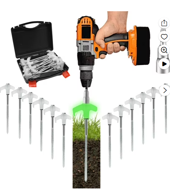 16 Pcs 8" Heavy Duty Metal Threaded Tent Stakes Tent Pegs Ground Stakes Glow in The Dark Drill in Style Ground Anchors Screw in for Yard Camping Garden Canopies Grassland (Hex Tool and Carry Case)