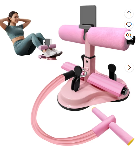 Sit Up Bar Floor, Portable Sit Up Exercise Equipment with 3 Strong Suction Cups and Adjustable Foot Holder and 4 Resistance Bands Abs Master Assistant Device for Home Workout with Massage Roller-Pink