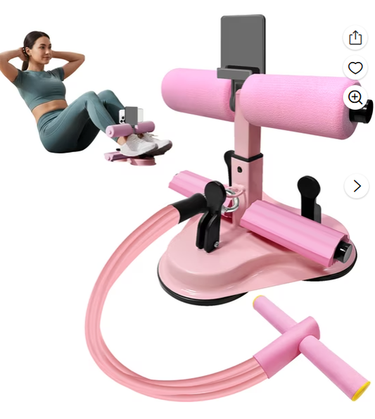 Sit Up Bar Floor, Portable Sit Up Exercise Equipment with 3 Strong Suction Cups and Adjustable Foot Holder and 4 Resistance Bands Abs Master Assistant Device for Home Workout with Massage Roller-Pink