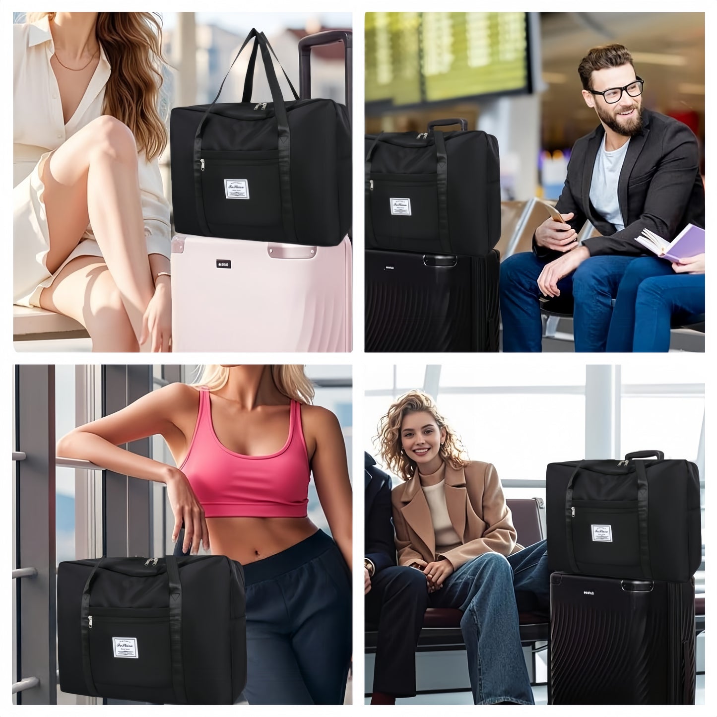 KYFIU Travel Duffle Bag, Large Packable Clothing Storage Bag, Foldable Travel Duffel Bags for Men Women, Business Travel Luggage Bag, Carry On Tote Bags for Women, Sport Gym Bag for Men,Black