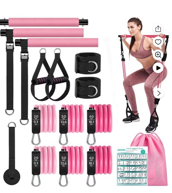 Pilates Bar Kit with Resistance Bands,Pilates Bar with Stackable Bands Workout Equipment for Legs,Hip,Waist and Arm,Exercise Fitness Equipment for Women & Men Home Gym Yoga Pilates